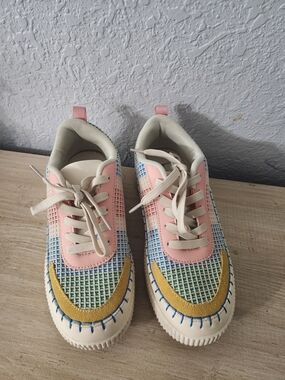 Nicole Miller Colorful Mixed-Media Sneakers - Pink, Yellow, Blue, Green